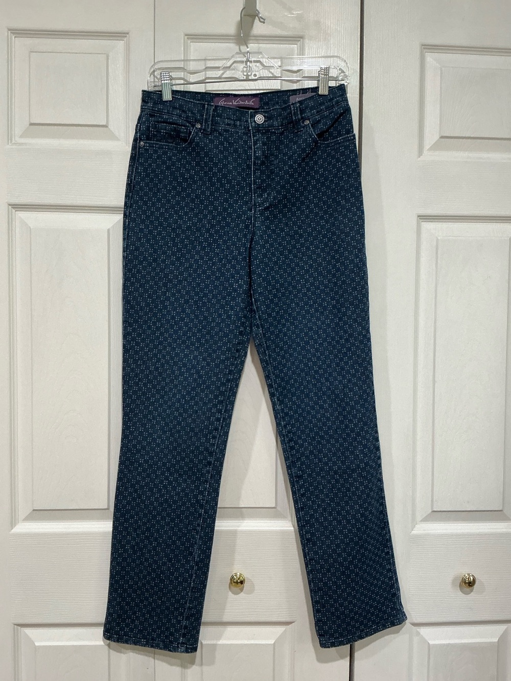 💙 Gloria Vanderbilt Amanda Straight Blue Denim Patterned Jeans - 6/28 (01646)